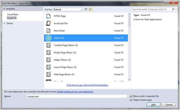 Add sing up Web form 